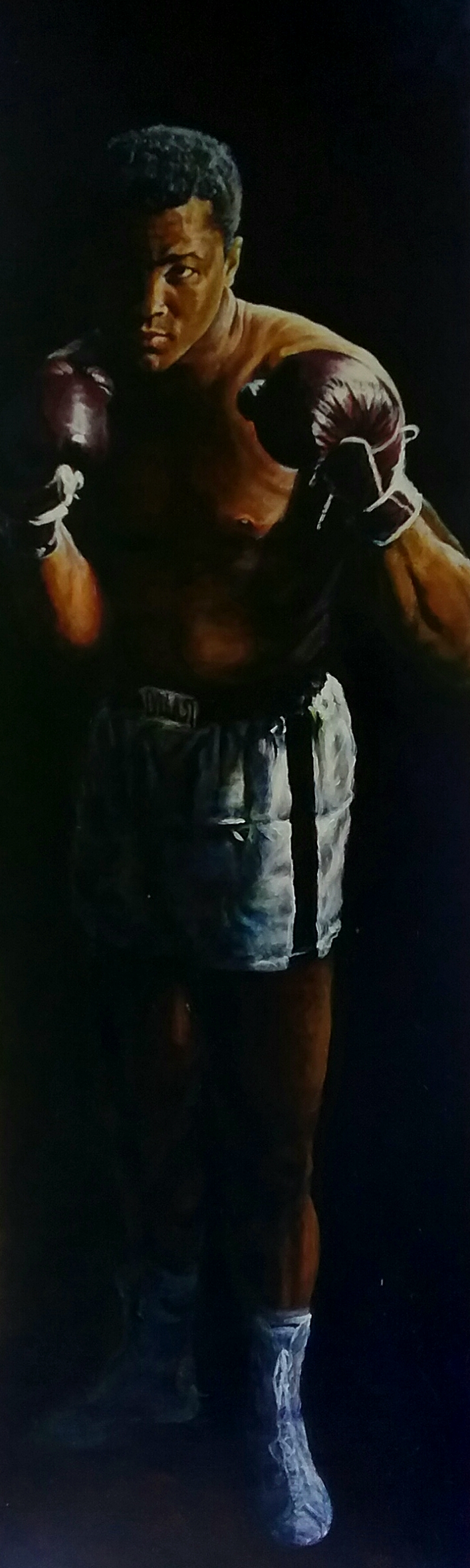 A painting of Muhammad Ali posing in boxing stance