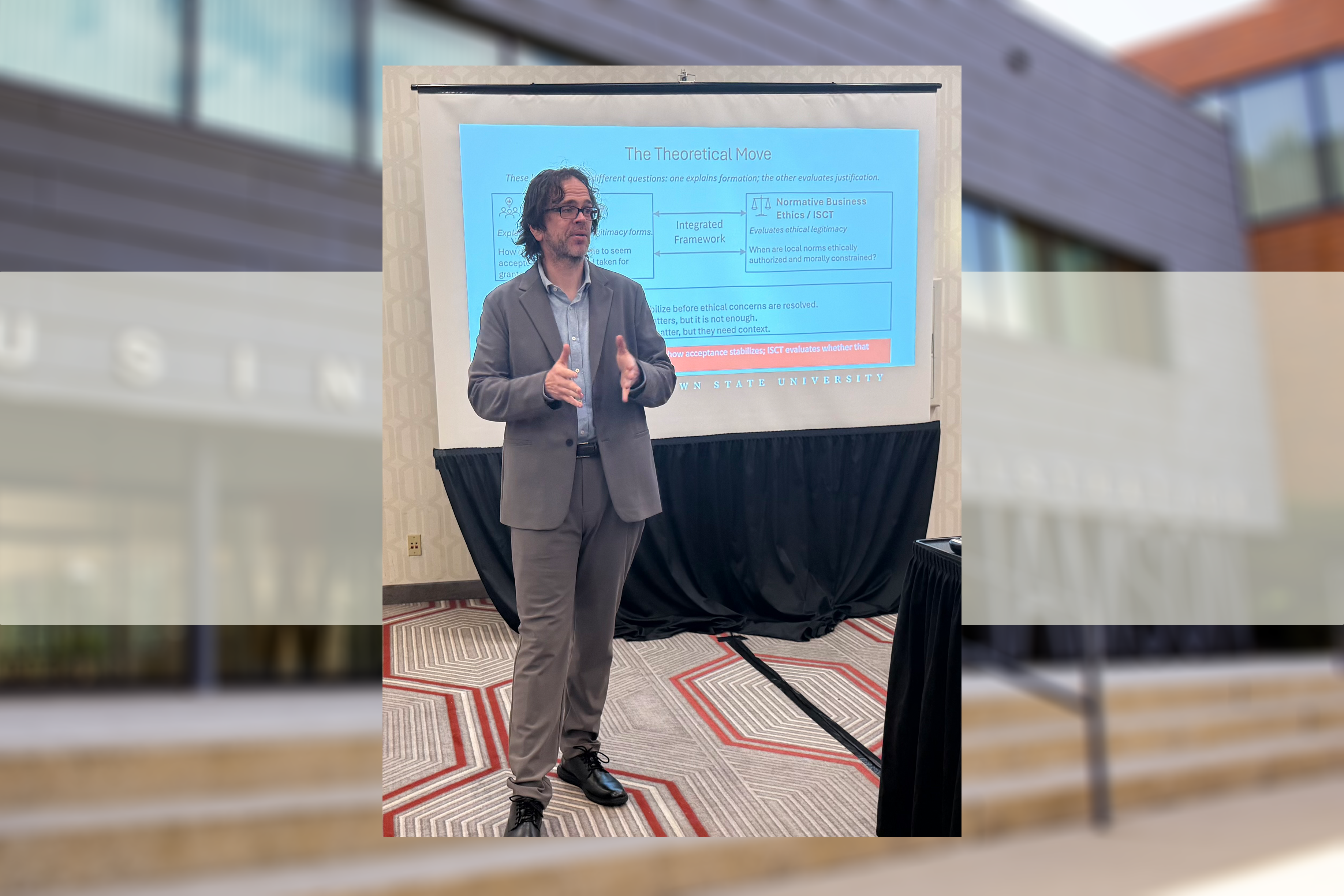 Patrick Bateman giving a presentation at the 2026 Society for Business Ethics Annual Conference
