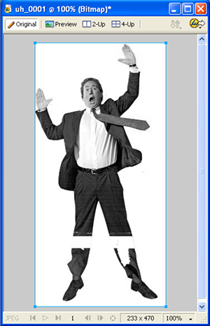 Activity 3 sample F screen shot showing grayscale filter effect using business man image