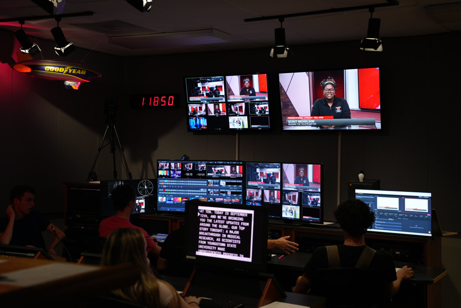 Students in the control room of the TV production studio