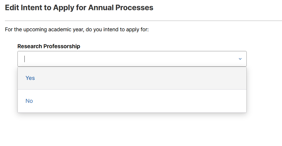 select yes or no for research professorship