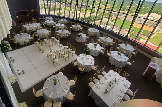 wedding venue lined with skyline view