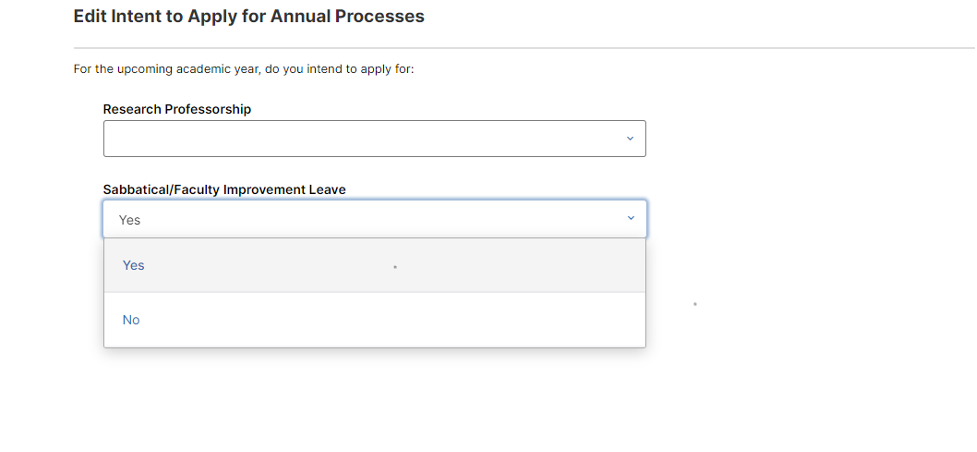 select yes or no for research professorship