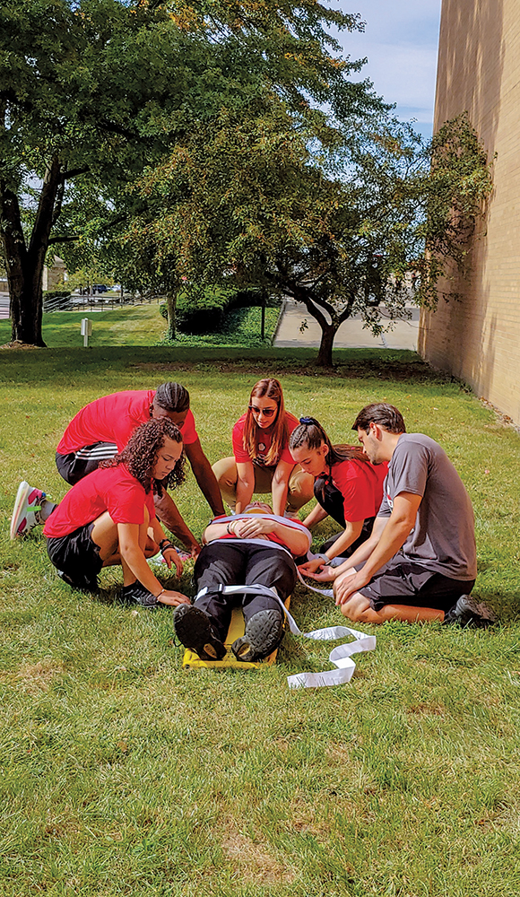Students participating in the athletic training camp