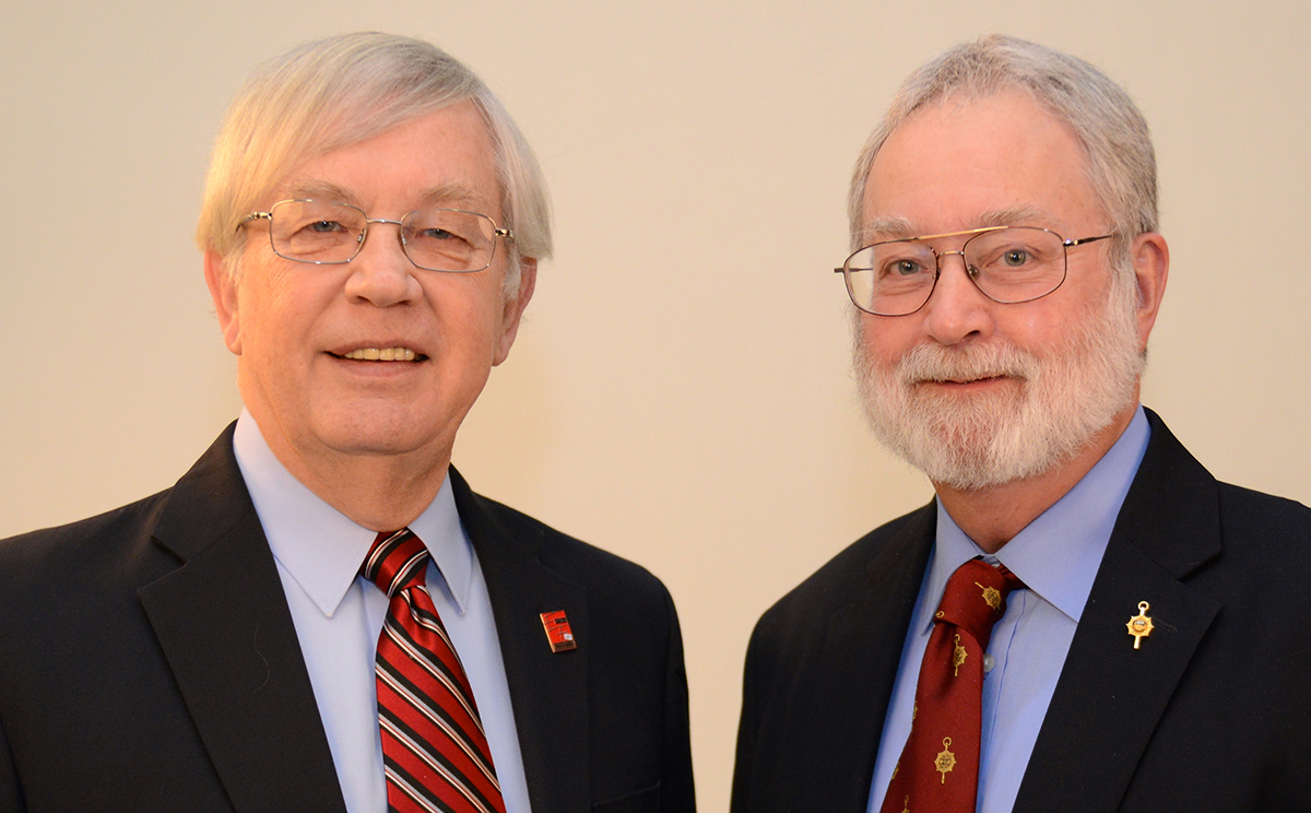 Gary Salvner and Rick Shale, prominent retired faculty members in the English Department