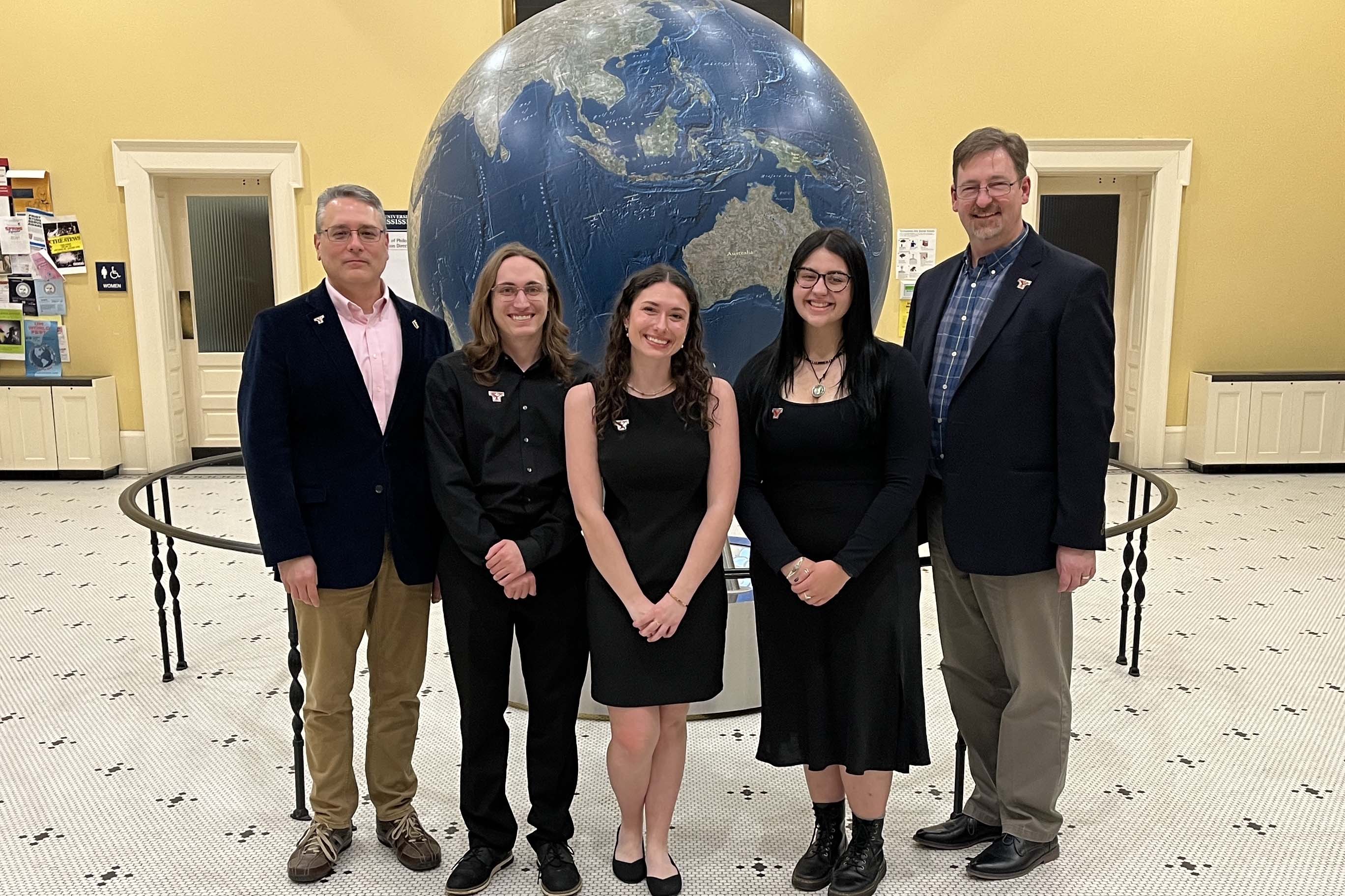 Dr. Mark Vopat, Brandon Tabak, Sofia Myers, Peyton Hodge and Dr. Alan Tomhave at the University of Mississippi