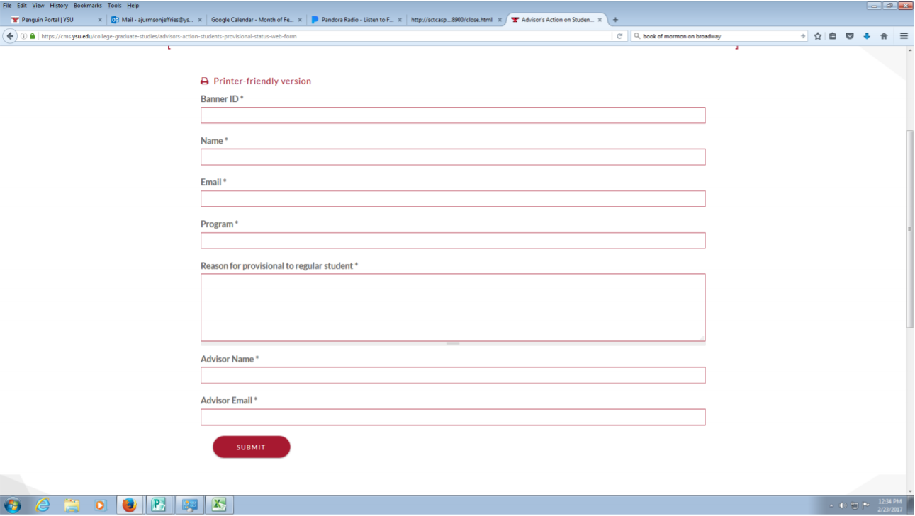 Advisor's Action on Student's Provisional Status Web Form