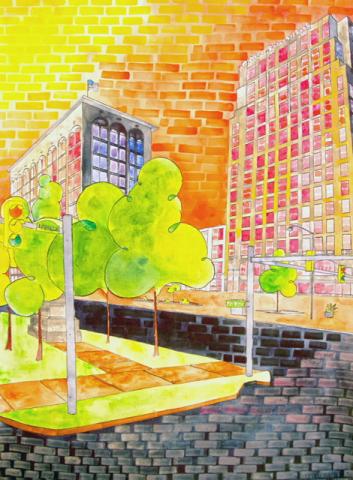 Painting of a city landscape