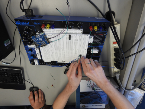 Students working on the PB-505 Deluxe Analog and Digital Design Workstation