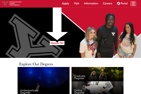 Screenshot of YSU's new website