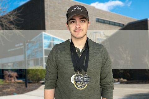 Gunnar Carwile with his medals from the International Model and Talent Association’s annual summer competition in New York City