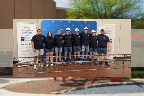 YSU's Steel Bridge team members pose with their completed bridge at nationals