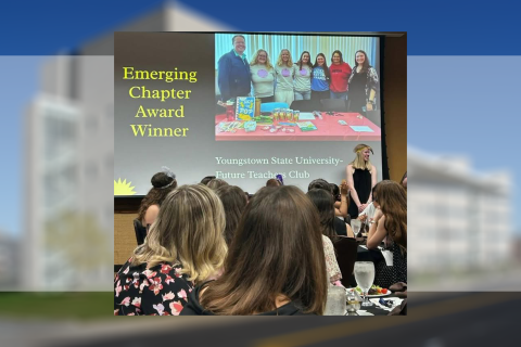 Students from YSU Future Teachers Club receiving the Emerging Chapter Award