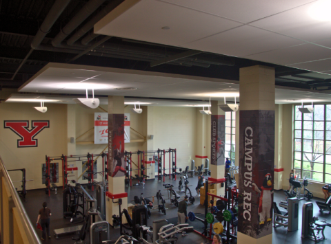 View of Strength and Conditioning floor from the second level of Rec Center.