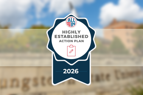Seal graphic that says: ALL IN Highly Established Action Plan 2026
