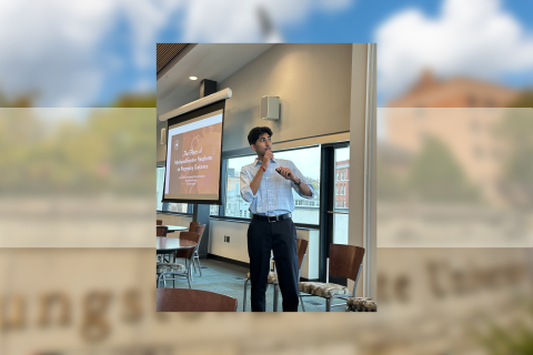 A YSU student presents his research during the 2025 Pre-Health Research Symposium