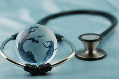 stethoscope lying on a table.