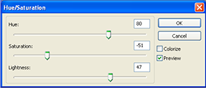 Activity 3 dialogue box showing hue, saturation, and lightness options