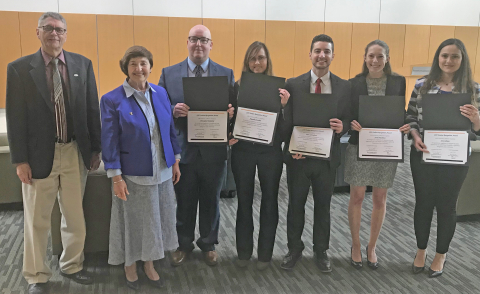 From the left are YSU faculty Ray Shaffer and Birsen Karpak, with graduates Christopher Hammond,&nbsp;Amanda Snowden,&nbsp;Marc Centofanti ,&nbsp;Sarah Mathews and Sara Salman,&nbsp;MAcc graduates