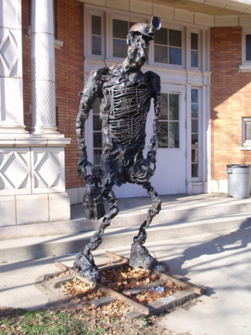 "Coal Miner" is among three new scrap metal sculptures being installed outside the&nbsp; Youngstown Historical Center for Industry and Labor on Wood Street.