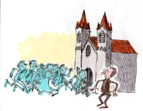graphic of people going into a church 