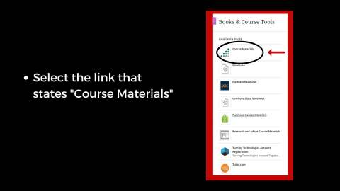 Books & Course Tools page showing the 'Course Materials' option for the selected course