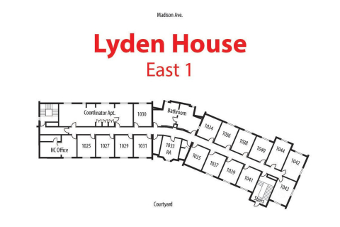 Floorplan of east floor 1 of Lyden House