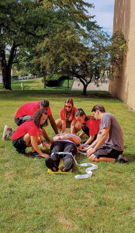 Students participating in the athletic training camp