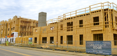Construction continues on University Edge Apartments along Rayen Avenue on the West Side of campus.