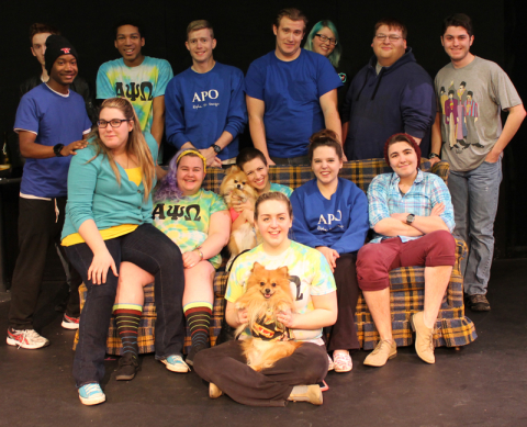 Members of YSU’s chapter of Alpha Psi Omega are: Left to right on the couch: Brooke Nobbs, Allison Dolphin, Zara Markman, Katie Jerome (in front of the couch), Angelique Tanner, Jude Mikulich. Left to right standing: Shanon Coleman, Jack Rusk, Stefon Funderburke, Cameron Beebe, Josh Crank, Amanda Marker, Aaron Gutauckas, Ben Bogen.