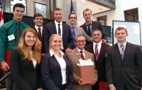 Nine YSU students graduated from the 2016 Export Program this past May. From left: front row, Jana Janson, Hailey Sturtz, Mousa Kassis (International Trade Advisor with SBDC at YSU). Mohammed Yusuf and Robert Grahovac; back row, Ben Smith, Connor Kesner, Daniel Hess, Tibor Baki and Dumitru Silviu. 