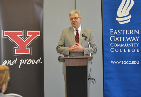 Chancellor John Carey speaks at the news conference.