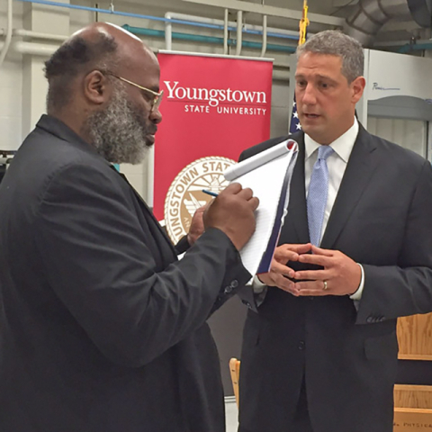 Tim Ryan speaks to a reporter