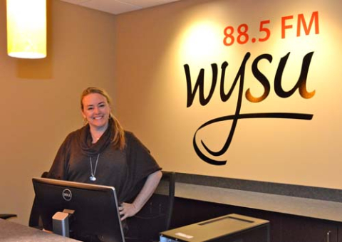 Tricia Perry, funding officer at WYSU, at the new offices in Melnick Hall.
