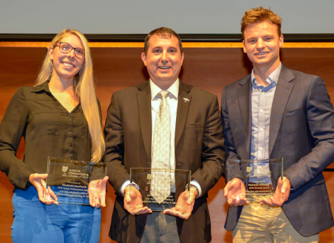 From the left, YSU graduate Emily Hawthorn, faculty member Brett Conner and current student Matthew 