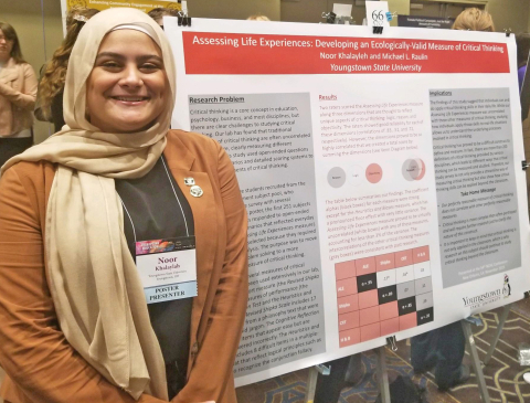 YSU student Noor Khalayleh with her winning research at the National Collegiate Honors Council Confe