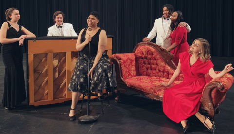 Among the students performing in the Valentine's Day cabaret are, from the left, Samantha Gurd, Clar