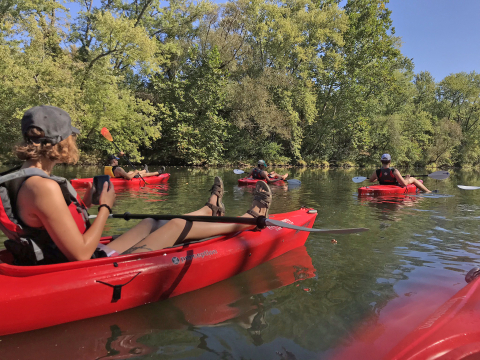 YSU Students paddle boarding 