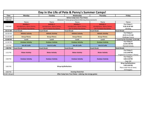 2022 Summer Camp Schedule