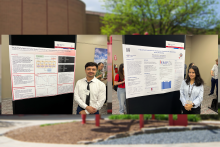 Raya Jahan and Prasiddha Pokhrel with their research posters at the Ohio Supercomputer Center’s 2026 Research Symposium