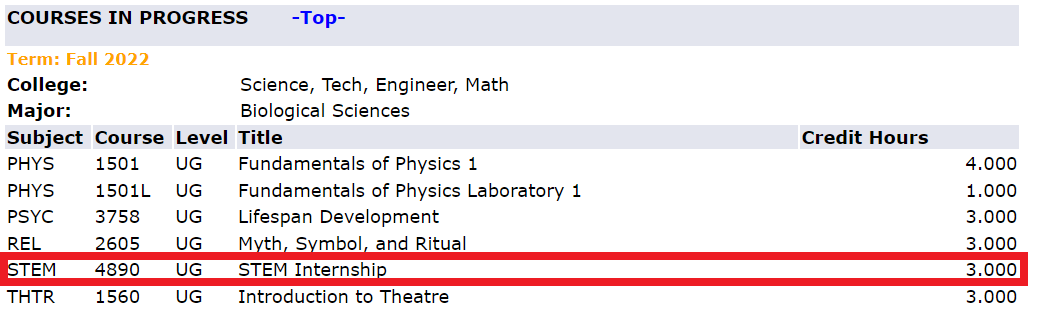 STEM Internship Transcript