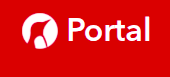 circular white icon on red background of side portait penguin sihoulette